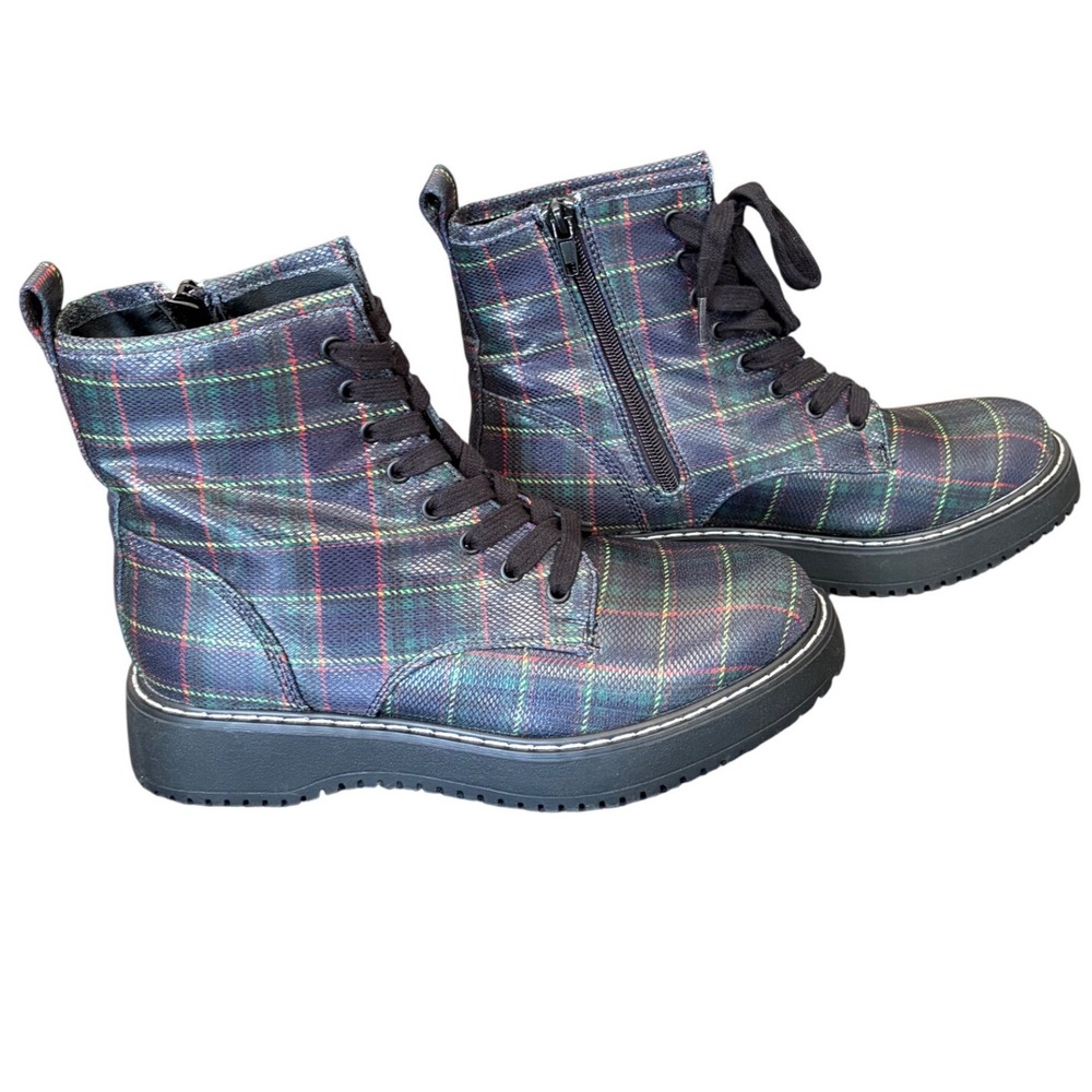 Madden girl Plaid Textured Combat Boots Side Zip Platform Lug Sole Multi Color - Picture 6 of 11